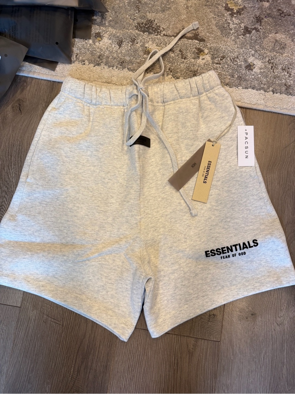 Brand New Fear Of God Essentials Light oatmeal Shorts 100% Authentic